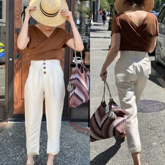 Joie NEW High Waist Linen Crop Pants Cream White NWT - Picture 2 of 10